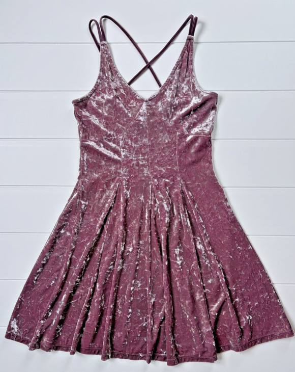 American Eagle Outfitters Dresses & Skirts - American Eagle Crushed Velvet Mini Dress Strappy Back Mauve Pink Fairy Skater XS